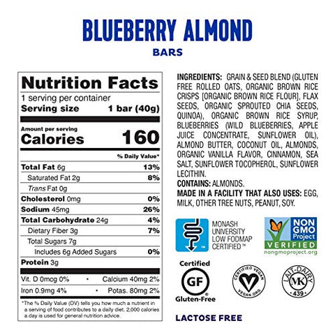 Barras de Proteína Vegana Fody Foods | Snack Bar com 3g de Proteína | Certificado Low FODMAP | Amigável ao Intestino e IBS | Sem Glúten, Lactose e GMO | Barras de Amêndoa e Mirtilo, 12 unidades
