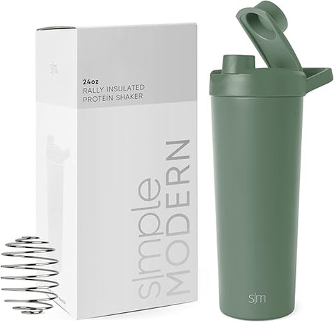 Garrafa Agitadora de Aço Inoxidável Simple Modern 24oz | Copo Isolado de Metal para Misturas de Proteína, Shakes e Pré-Treino | Coleção Rally | Olive Grove