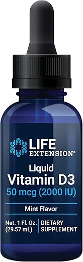 Vitamina D3 Líquida (Menta), 50 mcg (2000 UI), Suporte ao Sistema Imunológico, Saúde Óssea, Saúde Integral, Sabor Refrescante de Hortelã-Pimenta, Sem Glúten, Não-OGM, 29.57 ml - Life Extension