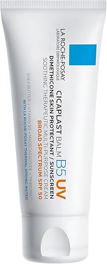 La Roche-Posay Cicaplast Balm B5 UV SPF 50 | Protetor Solar com Vitamina B5, Manteiga de Karité, Tribioma, Madecassoside e Óxido de Zinco | Pós-Tratamento e Proteção Solar | Multiuso | 50g