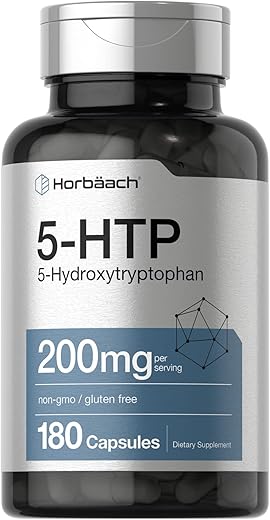 5HTP 200mg Cápsulas | 180 Unidades | Griffonia Simplicifolia | Suplemento Extra Forte de 5HTP | Livre de OGM, Sem Glúten | 5 Hidroxitriptofano - Horbäach
