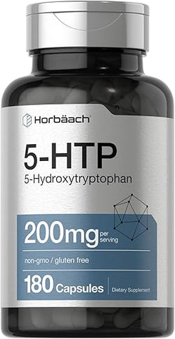 5HTP 200mg Cápsulas | 180 Unidades | Griffonia Simplicifolia | Suplemento Extra Forte de 5HTP | Livre de OGM, Sem Glúten | 5 Hidroxitriptofano - Horbäach