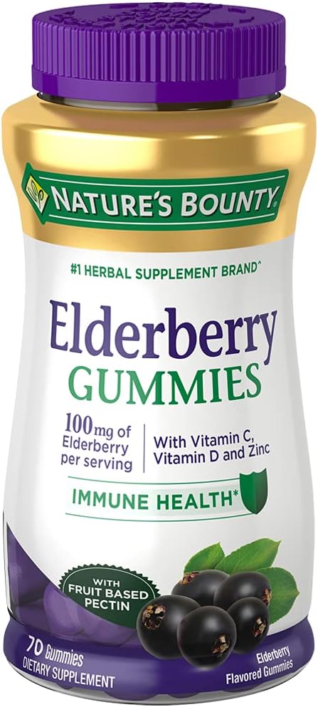 Nature's Bounty - Nature’s Bounty Gummies de Sabugueiro, Suporte à Saúde Imunológica, Vitaminas A, C, D, E e Zinco, 100 mg, 70 Gummies