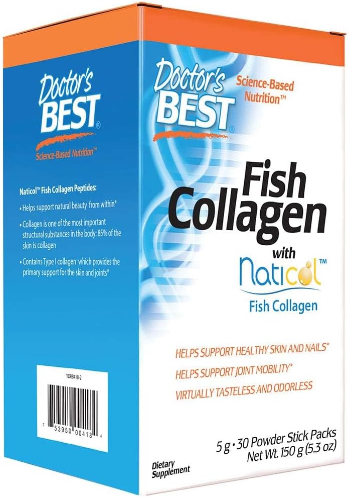 Doctor's BEST - Doctor’s Best Colágeno de Peixe com Naticol, Suporte para Pele, Unhas e Articulações, 30 Sachês em Pó