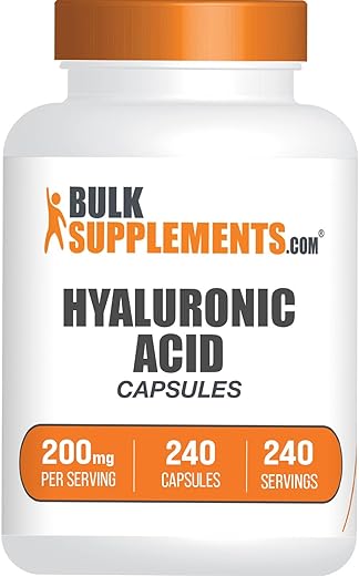 BulkSupplements - BULKSUPPLEMENTS.COM Cápsulas de Ácido Hialurônico 200mg – Suplementos de Ácido Hialurônico, Sem Glúten, 1 Cápsula por Porção (240 Cápsulas)
