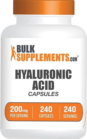 BulkSupplements - BULKSUPPLEMENTS.COM Cápsulas de Ácido Hialurônico 200mg – Suplementos de Ácido Hialurônico, Sem Glúten, 1 Cápsula por Porção (240 Cápsulas)