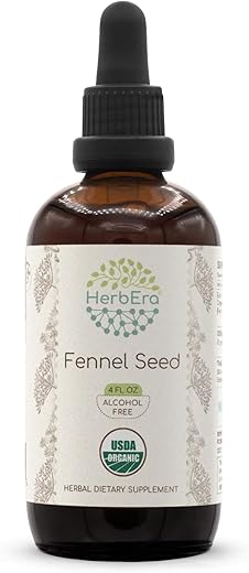 HerbEra - Tintura Orgânica de Semente de Funcho B120 USDA | Extrato Livre de Álcool, Gotas Herbais de Alta Potência | Funcho Certificado Orgânico (Foeniculum vulgare) Semente Seca (120 ml)
