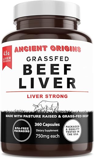 Cápsulas de Fígado de Gado Criado a Pasto Ancient Origins, Suporte à Produção de Energia, Limpeza, Digestão, Imunidade e Bem-Estar Completo do Corpo, Não Transgênico, Suplemento de Suporte ao Fígado Liofilizado, 100% Natural