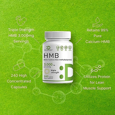HMB Ultra Forte 3.000mg por Porção, 240 Cápsulas | Testado por Terceiros | Suporta o Crescimento e Retenção Muscular - DEAL SUPPLEMENT