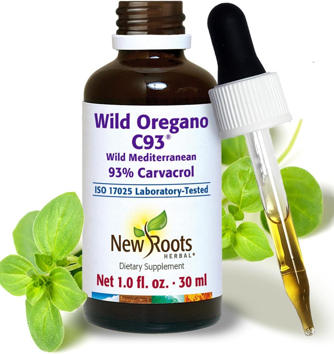 NEW ROOTS HERBAL - New Roots | Óleo de Orégano Selvagem | 93% Carvacrol Gotas Líquidas de Orégano (30 ml) | Suporte Imunológico | Maior Concentração de Carvacrol | Livre de Álcool, Não Transgênico, Vegano