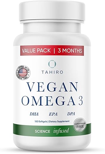 Vegan Omega-3 Softgels – Suplemento à base de plantas com DPA, DHA – Ômega-3 Vegano de alta qualidade - TAHIRO