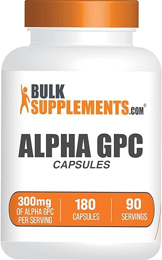 Alpha GPC Capsules BulkSupplements.com – Suplementos de Acetilcolina, Alpha GPC 300mg – Suplementos de Colina, Livre de Glúten, 2 Cápsulas por Porção, 180 Cápsulas (Pacote de 1)