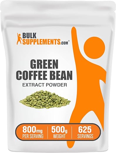 com Extrato de Café Verde em Pó – Suplemento de Café Verde, Pó de Café Verde – Suporte Energético, Sem Glúten, 800mg por Porção, 500g (1.1 lbs) - BulkSupplements