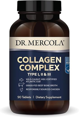 Complexo de Colágeno em Comprimidos, 30 Porções (90 Comprimidos), Suplemento Alimentar, Promove Pele com Aparência Jovem, Não-OGM, Certificado MSC - Dr. Mercola