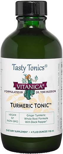 Tônico de Cúrcuma Líquido 1000 mg, com Pimenta Preta e Gengibre, Antioxidante, Vegano, Sem Glúten, 120 ml - Vitanica