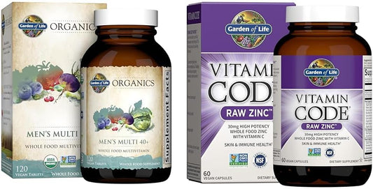 Men’s 40 Multivitamínico Orgânico 120 Comprimidos + Zinco 30mg Suporte Imunológico 60 Cápsulas - Garden of Life