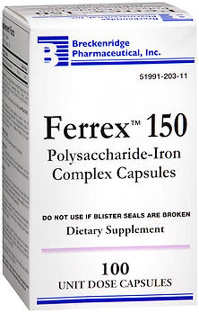 Breckenridge Pharmaceutical - Ferrex – 150 Cápsulas, Previne Deficiência de Ferro – 100 Unidades (2)