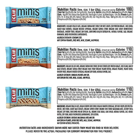 Clif Bar - CLIF BAR Minis – Pack Sortido – Feito com Aveia Orgânica – 4-5g Proteína – Não-OGM – Baseado em Plantas – Barras Energéticas Tamanho Lanche – 28g (30 Unidades)