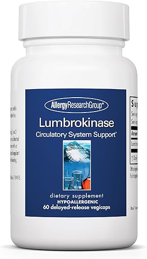 Lumbrokinase – Suporte ao Sistema Circulatório, Favorece a Circulação Sanguínea em Níveis Normais – 60 Cápsulas Vegetarianas de Liberação Retardada - Allergy Research Group