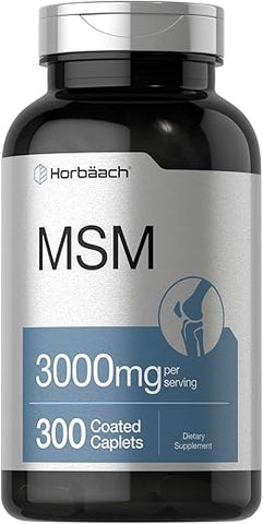 MSM | 3000mg | 300 Caplets Revestidos | Metilsulfonilmetano com Cálcio | Vegetariano, Não-OGM, Sem Glúten - Horbäach
