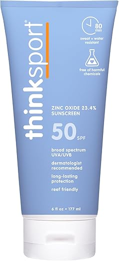 THINK - Thinksport SPF 50 Protetor Solar Mineral – Bloqueador Solar Seguro e Natural para Esportes | 100g