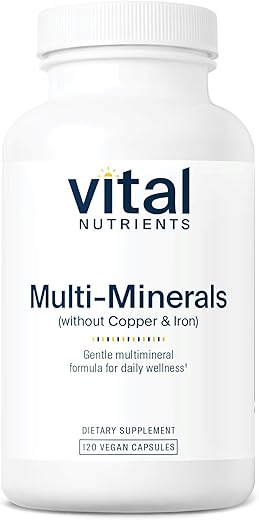 Multi-Minerals | Fórmula Citrato/Malato (Sem Cobre ou Ferro) | Multimineral Diário Vegano | Livre de Glúten, Laticínios e Soja | Não-OGM | 120 Cápsulas - Vital Nutrients