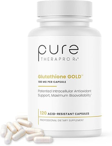 Pure Therapro Rx - S-Acetyl Glutathione GOLD – 120 Cápsulas Resistentes ao Ácido | 100mg por Cápsula | Forma Acetilada Patenteada de Glutationa (Emothion) | Fornecimento de 2-4 Meses | ZERO Preenchedores ou Agentes de Fluxo