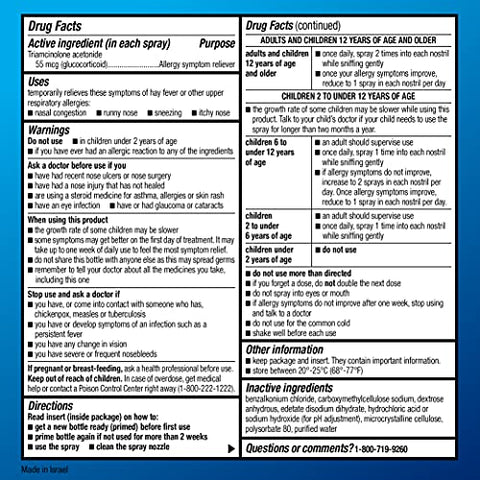 Spray Nasal para Alergia Amazon Basic Care Triamcinolona Acetonida Multi-Sintomas, 55 mcg, 16,9 ml (Pack com 2)