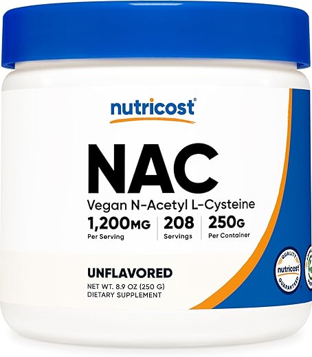 N-Acetyl L-Cysteine (NAC) em Pó 250g – Vegano, Livre de Transgênicos, Sem Glúten | Nutricost Brasil - Nutricost