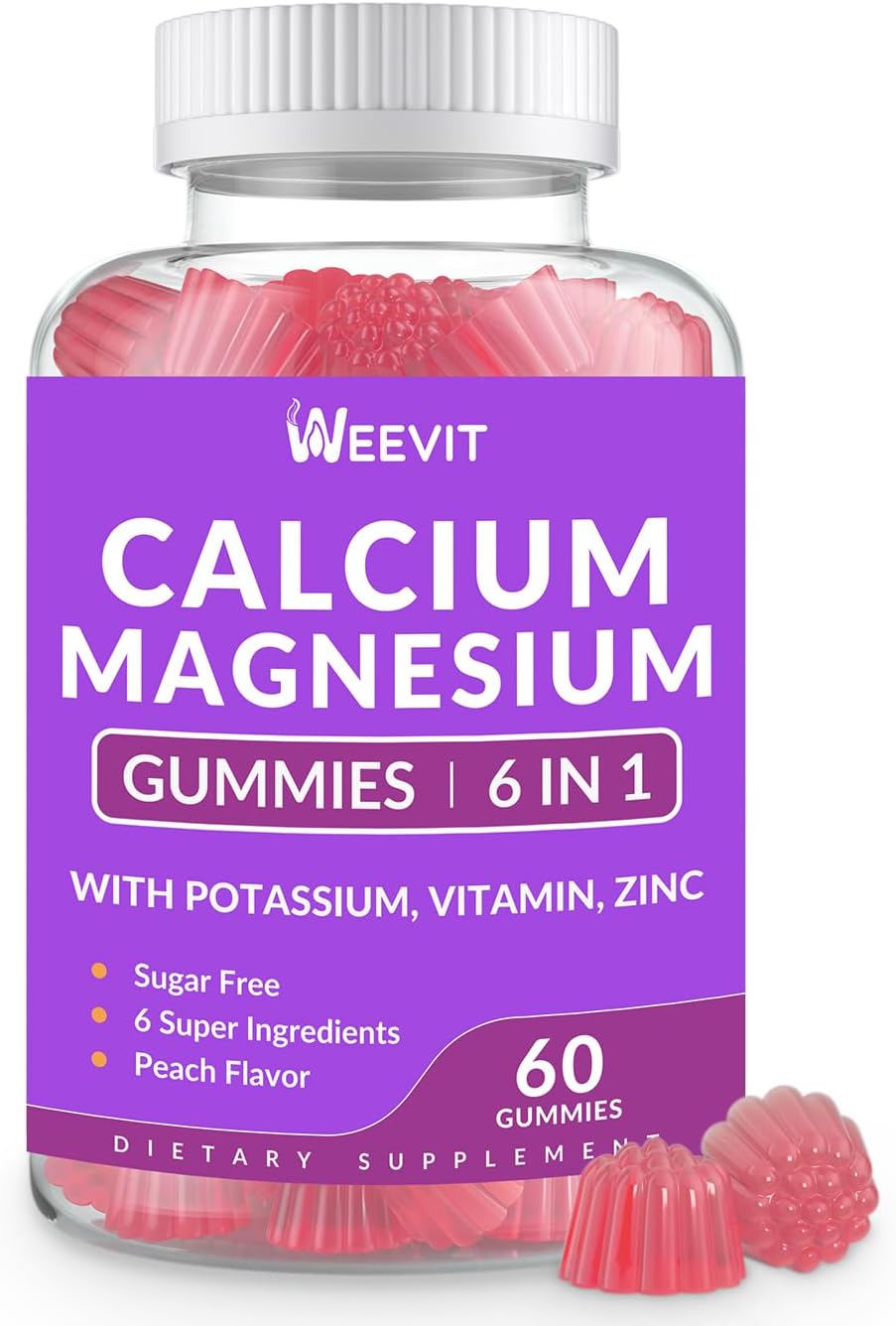 WEEVIT - Gomas de Cálcio Sem Açúcar 600mg, Gomas de Cálcio Magnésio Zinco com Vitamina D3, Potássio, Goma de Cálcio de Alta Absorção para Osso e Dentes