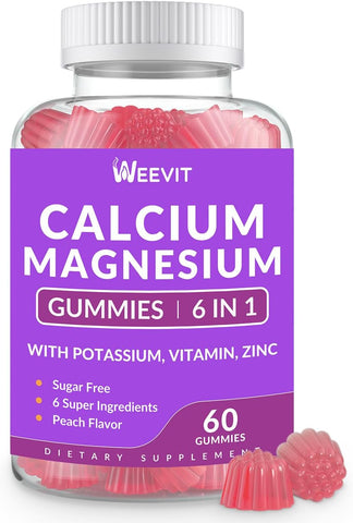 WEEVIT - Gomas de Cálcio Sem Açúcar 600mg, Gomas de Cálcio Magnésio Zinco com Vitamina D3, Potássio, Goma de Cálcio de Alta Absorção para Osso e Dentes