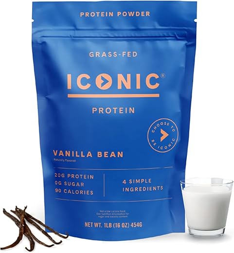 Proteína em Pó ICONIC, Baunilha – Sem Açúcar, Baixo Carboidrato – Sem Lactose, Sem Glúten, Não-OGM – 20g Whey de Pasto