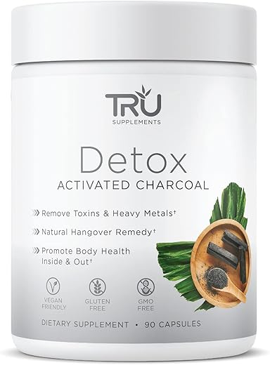 TRU Supplements - TRU Detox: Carvão Ativado, Desintoxicação Natural Completa, Elimina Inchaço, Melhora a Saúde da Pele, 60 Porções