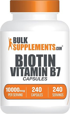 com Biotina 10000mcg Cápsulas – Vitaminas Biotina para Cabelo, Pele e Unhas, Vitamina B7 – Sem Glúten, 1 Cápsula por Porção, 240 Cápsulas (Pacote…) - BulkSupplements