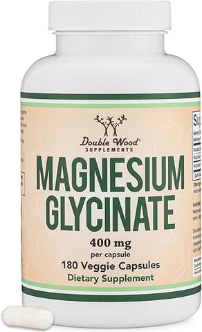Double Wood Supplements - Magnésio Glicinato 400mg, 180 Cápsulas (Vegano, Testado por Terceiros, Sem Glúten, Não-OGM) Alta Absorção de Magnésio por