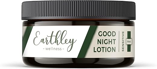 Loção Boa Noite, Loção de Magnésio, Óleo de Damasco, Manteiga de Karité, Manteiga de Manga, Cera de Candelilla, Óleo Essencial de Lavanda, Fragrância de Lavanda (180ml, Sensível) - Earthley Wellness