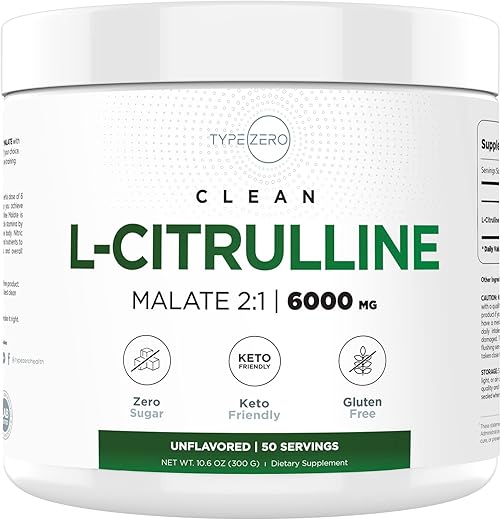 Type Zero - L-Citrulline Malate em Pó 2:1 6X (6000mg | Sem Sabor) – Ultra Clean L Citrulline, Impulsionador de Óxido Nítrico, Pré-Treino – Suplemento Vasodilatador de Óxido Nítrico