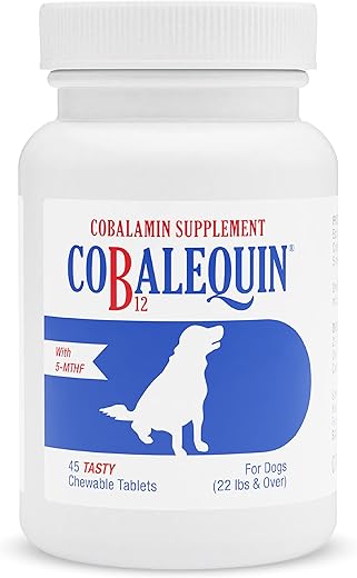 Nutramax Laboratories - Nutramax Cobalequin B12 para Cães Médios e Grandes, 45 Comprimidos Mastigáveis, Frango Hidrolisado, 59g