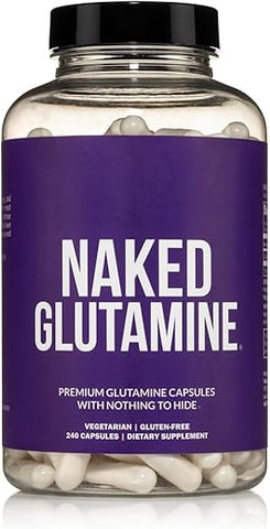 Naked Nutrition - Naked L-Glutamina Cápsulas para Recuperação Muscular, 1000mg, 240 Unidades, Fabricado nos EUA, Livre de OGM, Sem Glúten e Soja