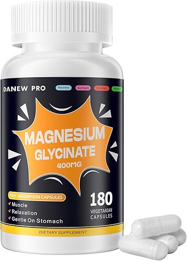 DANEW PRO - Magnésio Glicinato 400 MG por Porção 100%% Quelado para Alta Absorção, Suave no Estômago, Não-OGM, 180 Cápsulas Vegetarianas