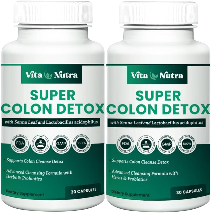 Vita Nutra - Super Detox do Cólon – Amolecedor de Fezes – Marca em Destaque – 100% Natural – 60 Cápsulas