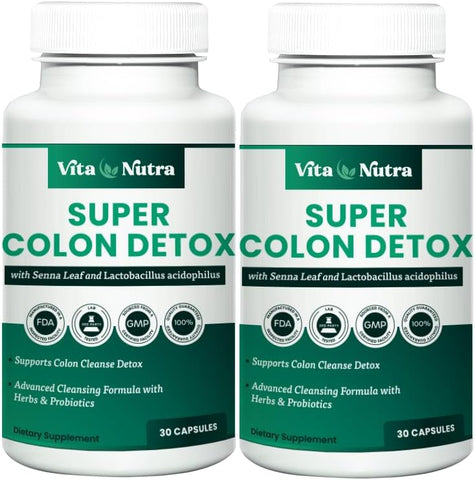 Vita Nutra - Super Detox do Cólon – Amolecedor de Fezes – Marca em Destaque – 100% Natural – 60 Cápsulas