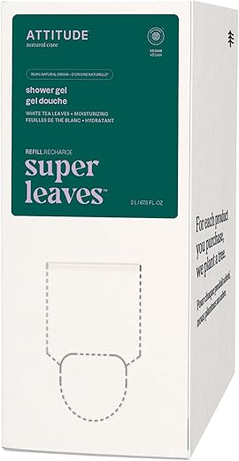 Gel de Banho, Verificado pelo EWG, Testado Dermatologicamente, Produtos de Cuidados Pessoais Veganos à Base de Plantas e Minerais, Folhas de Chá Branco, Recarga a Granel, 2000 ml - ATTITUDE