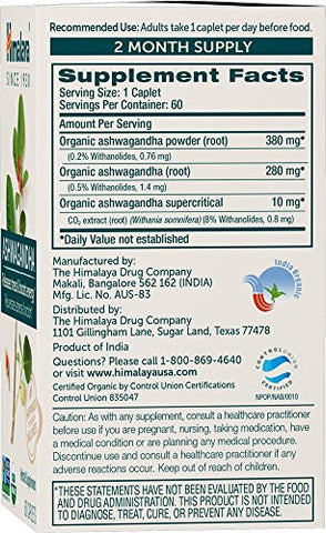 Ashwagandha Orgânico, Suplemento Herbal para Alívio do Estresse, Suporte Energético, Insônia Ocasional, Certificado Orgânico USDA, Não-OGM, Vegano, Sem Glúten, 670 mg - Himalaya