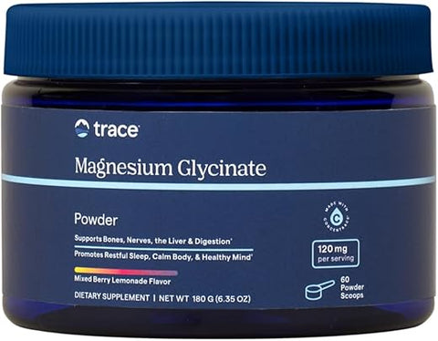Pó de Magnésio Glicinato | 120 mg | Sabor Natural de Limonada de Frutas Vermelhas | Mistura para Bebida | Fornecimento de 30 Dias - Trace Minerals