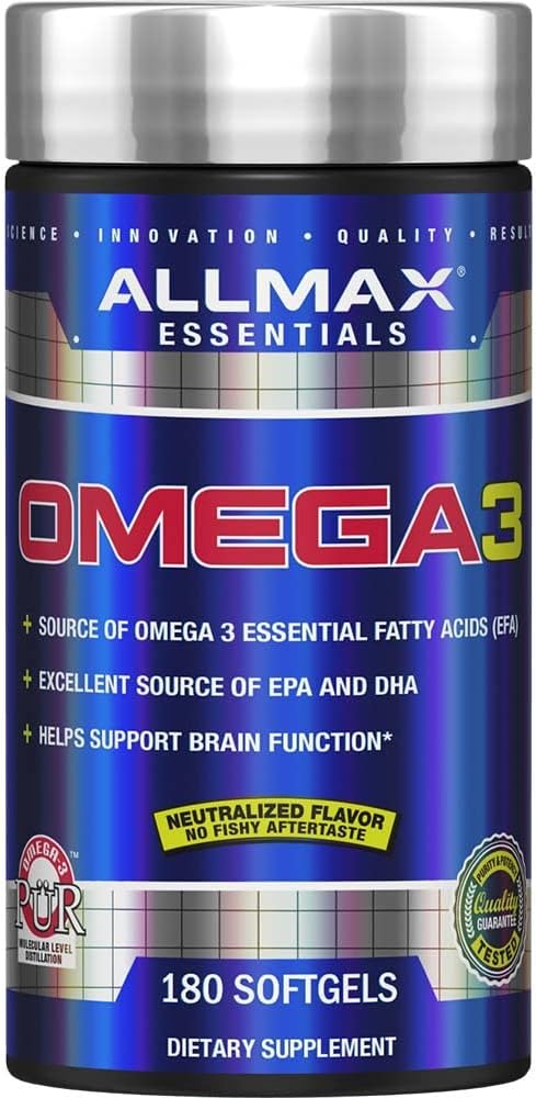 Ômega 3 Ultra-Puro Concentrado de Óleo de Peixe de Água Fria, 180 Cápsulas - ALLMAX Nutrition
