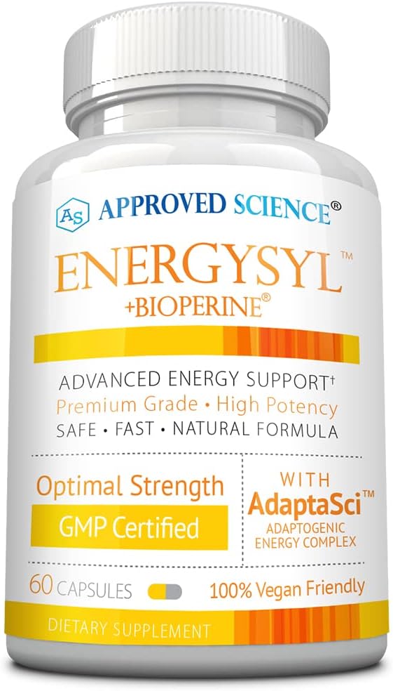 Energysyl – Sem Cafeína – com Adaptógenos, Vitaminas B e Bioperina – Fornecimento de 1 Mês – 60 Cápsulas – Fabricado nos EUA - Approved Science