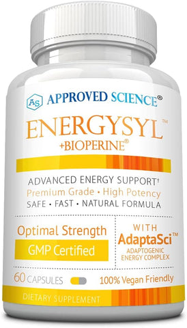 Energysyl – Sem Cafeína – com Adaptógenos, Vitaminas B e Bioperina – Fornecimento de 1 Mês – 60 Cápsulas – Fabricado nos EUA - Approved Science
