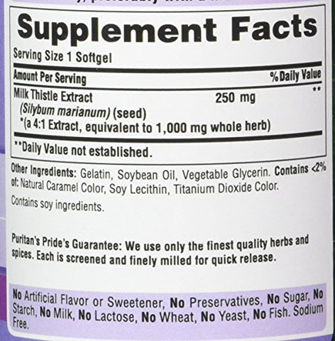 Puritan's Pride - Puritan’s Pride Extrato de Cardo Mariano 4:1 1000 Mg Cápsulas Softgels (Silymarin), 180 Unidades (Pacote com 2)