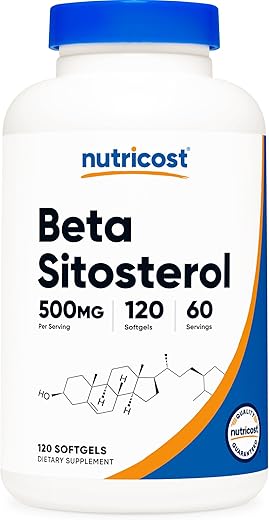 Beta Sitosterol 120 Softgels, 500mg – Suplemento Sem OGM, Livre de Glúten, 60 Porções - Nutricost